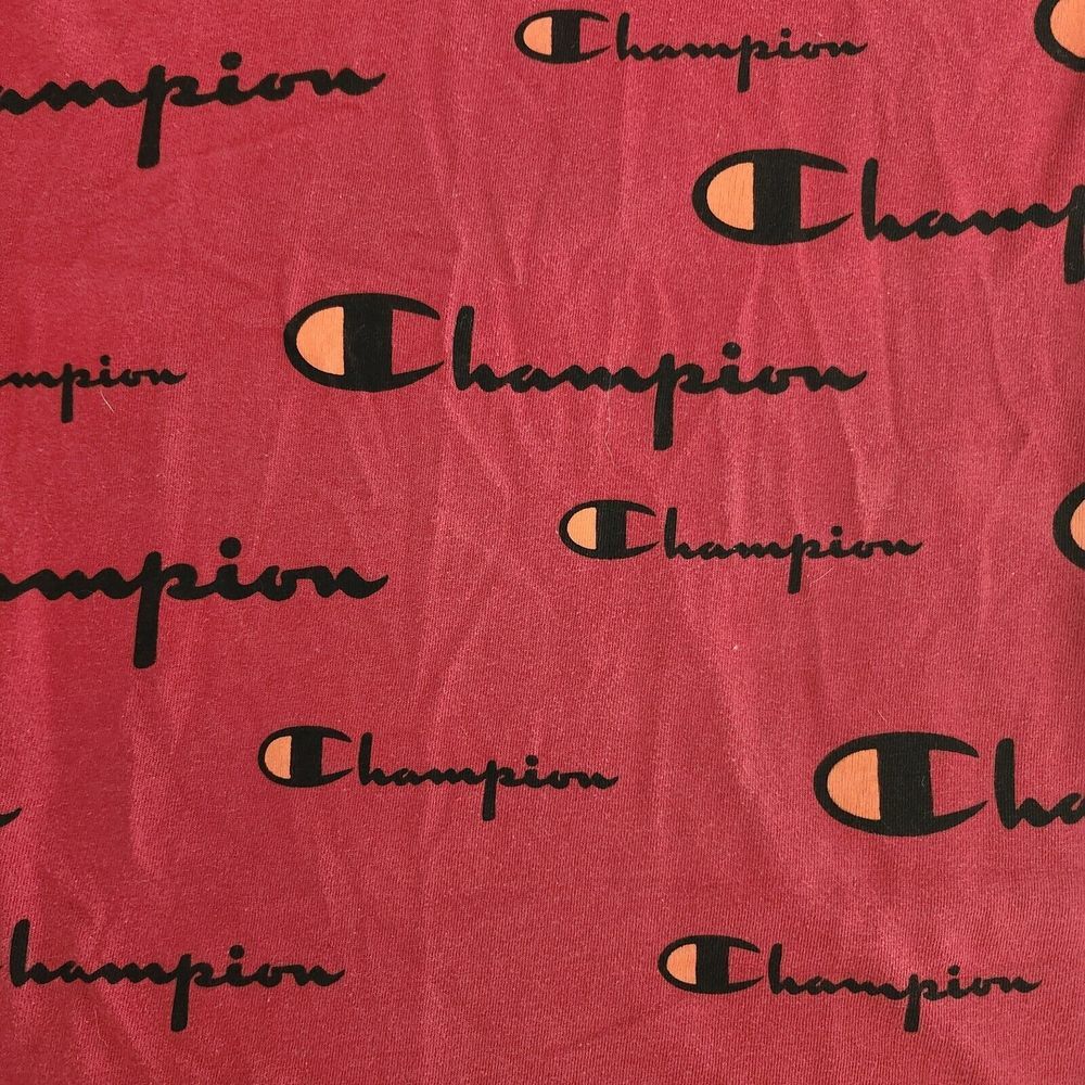 Champion Shirt Adult Large Red Black Spell Out Logo All Over Print Mens 90s